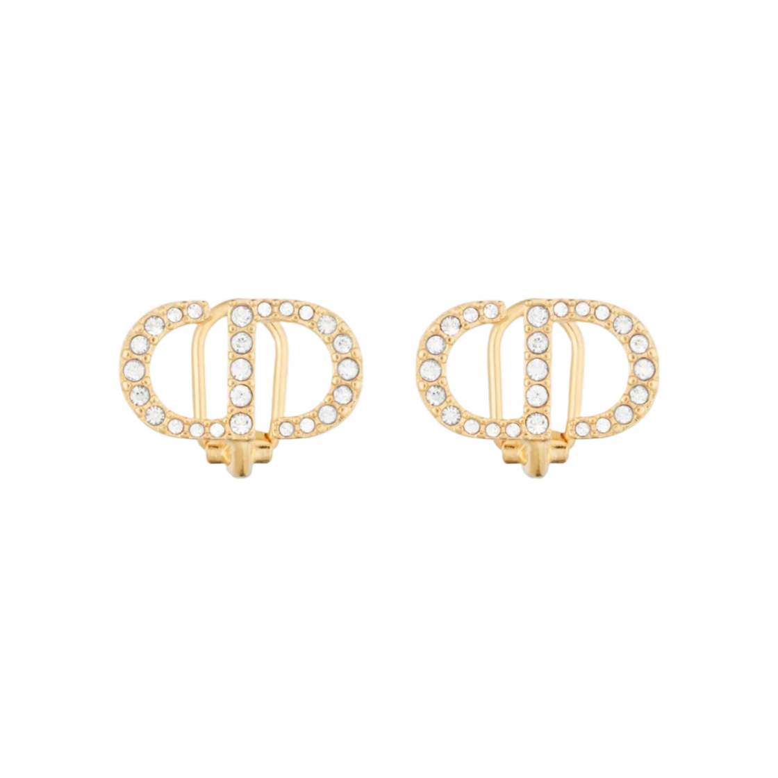 (W) 디올 쁘띠 CD 클립 온 스터드 이어링 골드 피니쉬 메탈 실버 톤 크리스탈((W) Dior Petit CD Clip-On Stud Earrings Gold Finish Metal Silver Tone Crystals) - 1