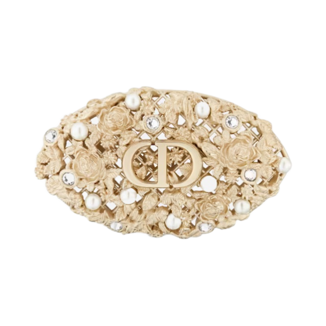 (W) 디올 그랑빌 브로치 골드 피니쉬 메탈 화이트 레진 펄 화이트 크리스탈((W) DiorGranville Brooch Gold Finish Metal White Resin Pearls White Crystals) - 1