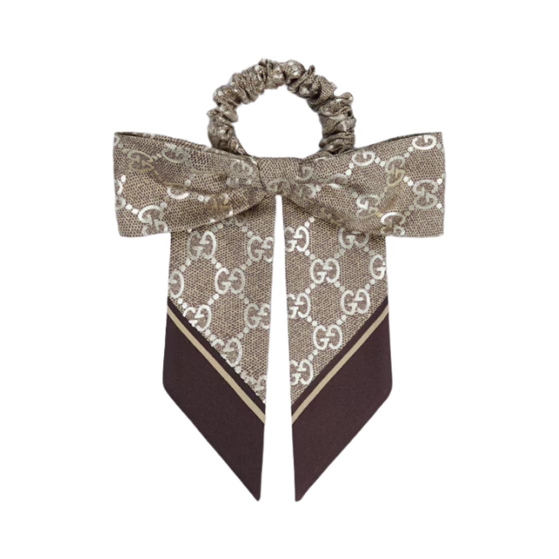816541-3G001-9865 (W) Gucci GG Silk Jacquard Scrunchie Brown