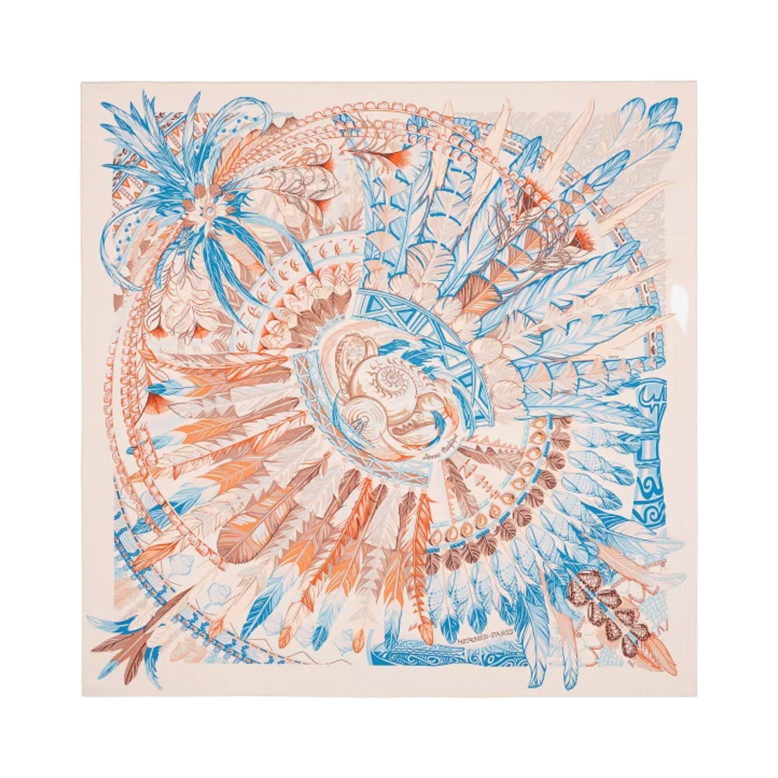 (W) 에르메스 단스 패시픽 스카프 90 로즈 떼 블루 아브리꼬((W) Hermes Danse Pacifique Scarf 90 Rose The Bleu Abricot) - 1
