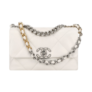 Chanel Medium 19 Handbag Lambskin & Silver White
