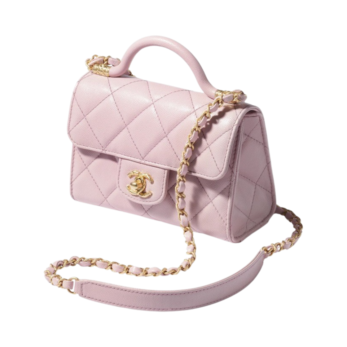 샤넬 핸들 장식의 미니 플랩백 그레인드 샤이니 카프스킨 & 골드 메탈 라이트 핑크(Chanel Mini Flap Bag with Top Handle Grained Shiny Calfskin & Gold Light Pink) - 2