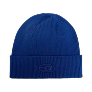 Diesel K-Coder-Fully B Ribbed Beanie with D Embroidery Blue