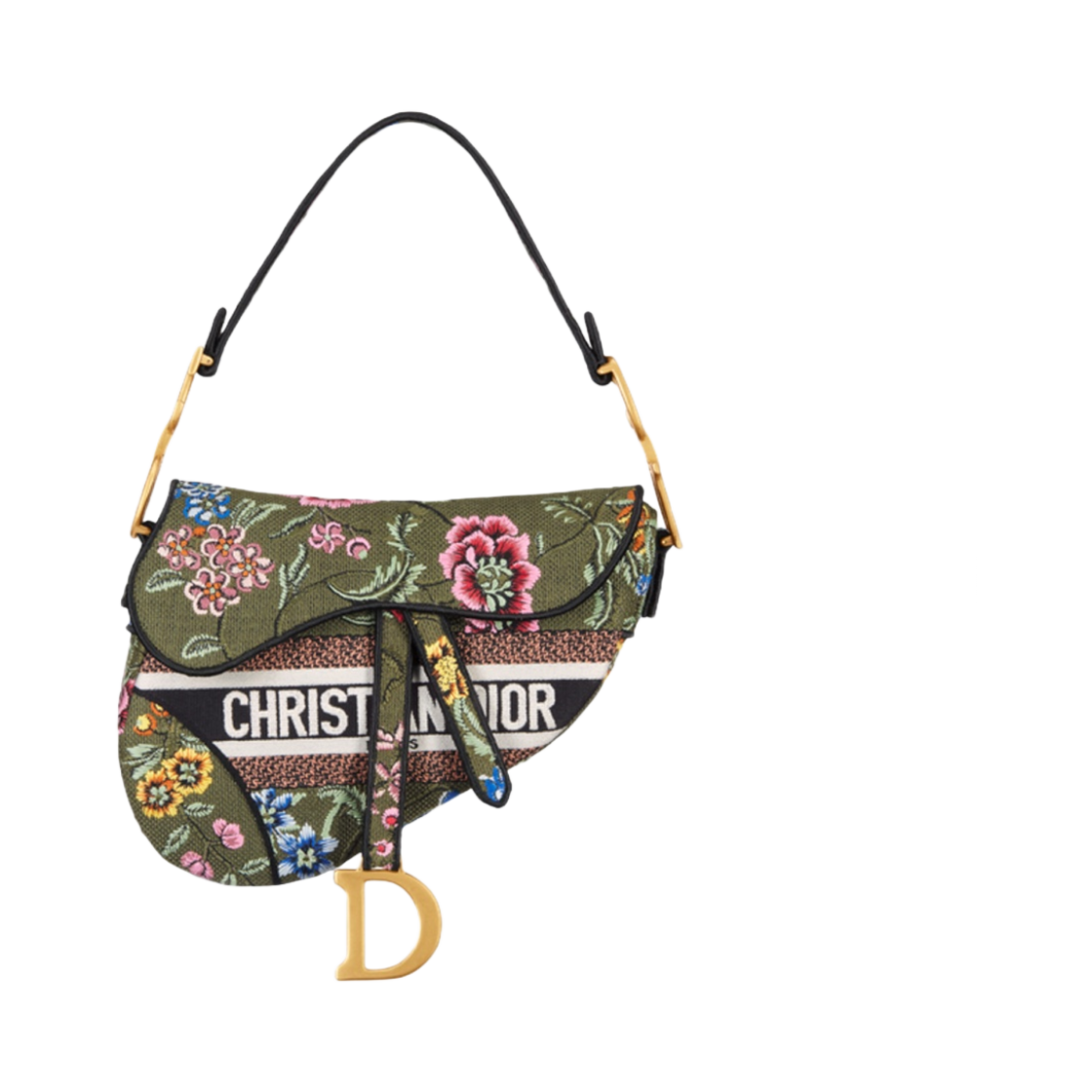 디올 새들 백 그린 멀티컬러 디올 쁘띠 플레르 자수(Dior Saddle Bag Green Multicolor Dior Petites Fleurs Embroidery) - 1