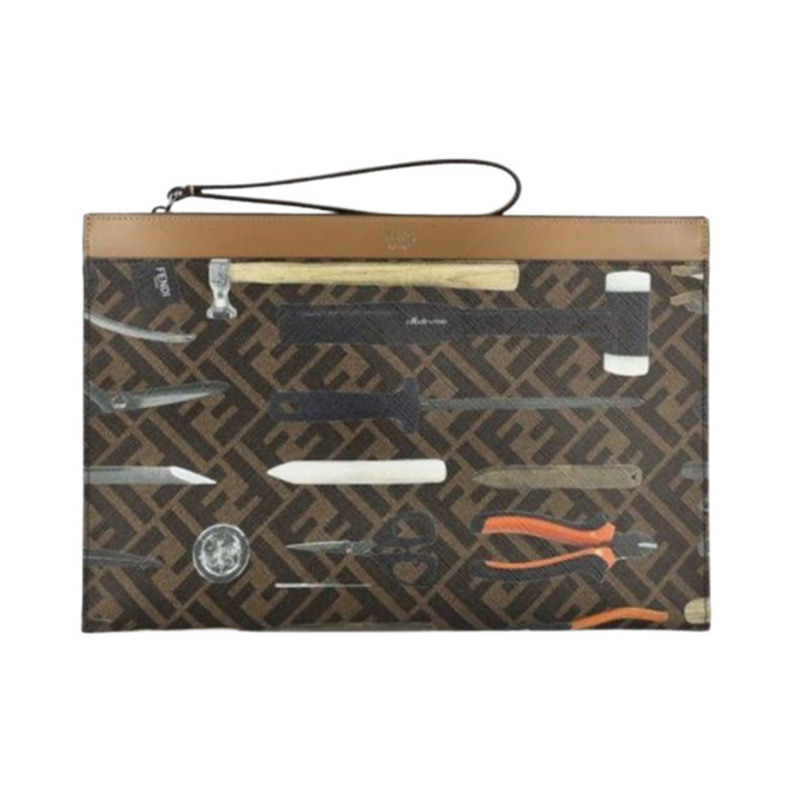7N0134ARAPF1NVY Fendi FF Jacquard Flat Pouch Brown