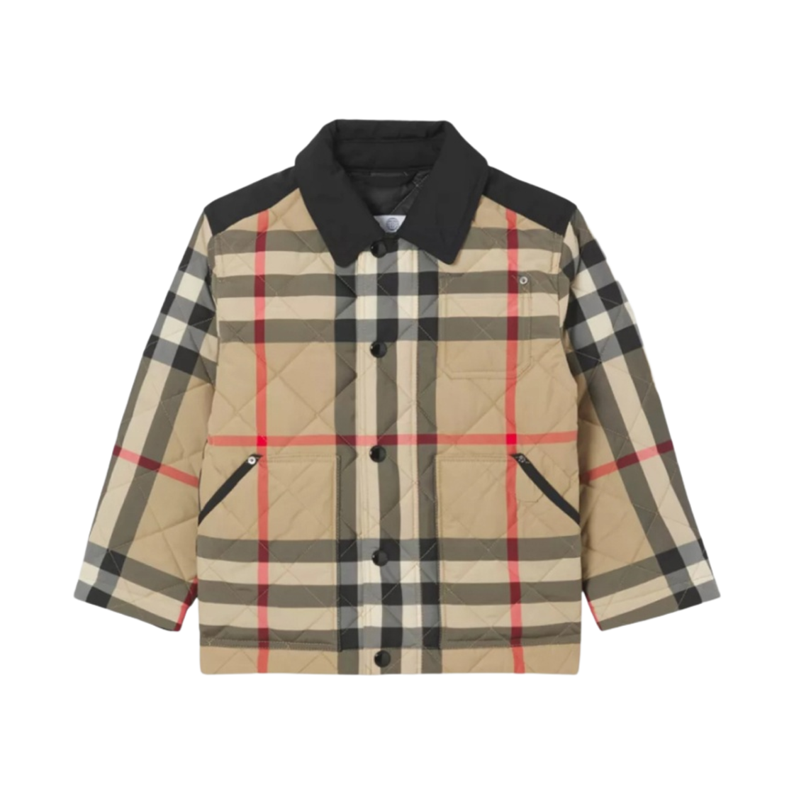 (키즈) 버버리 로고 아플리케 체크 다이아몬드 퀼티드 자켓 아카이브 베이지((Kids) Burberry Logo Applique Check Diamond Quilted Jacket Archive Beige)