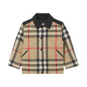 (Kids) Burberry Logo Applique Check Diamond Quilted Jacket Archive Beige