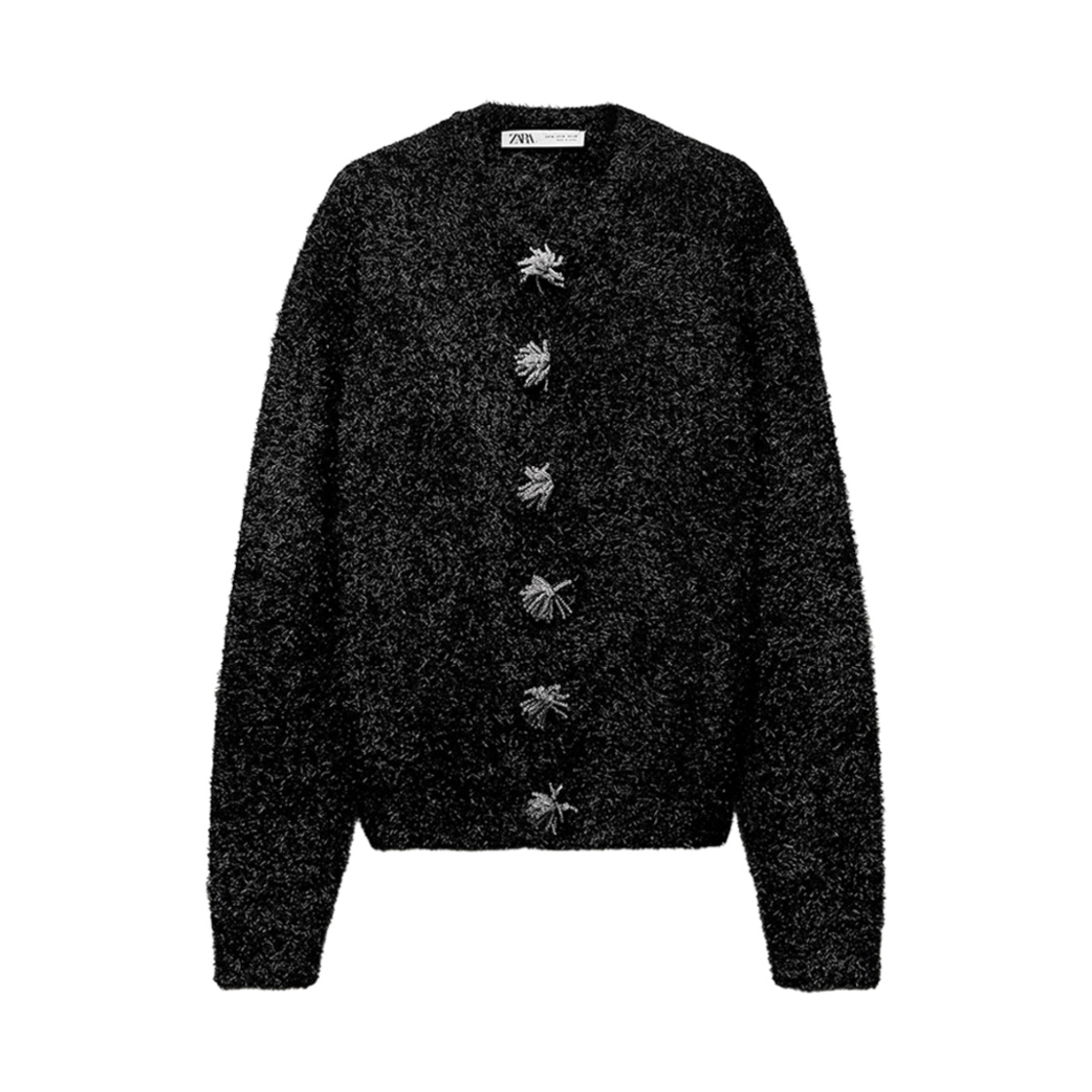 (W) 자라 메탈릭 스레드 니트 자켓 블랙((W) Zara Metallic Thread Knit Jacket Black) - 1