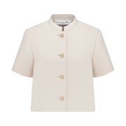 (W) Dior Short Sleeved Jacket Wool and Silk White