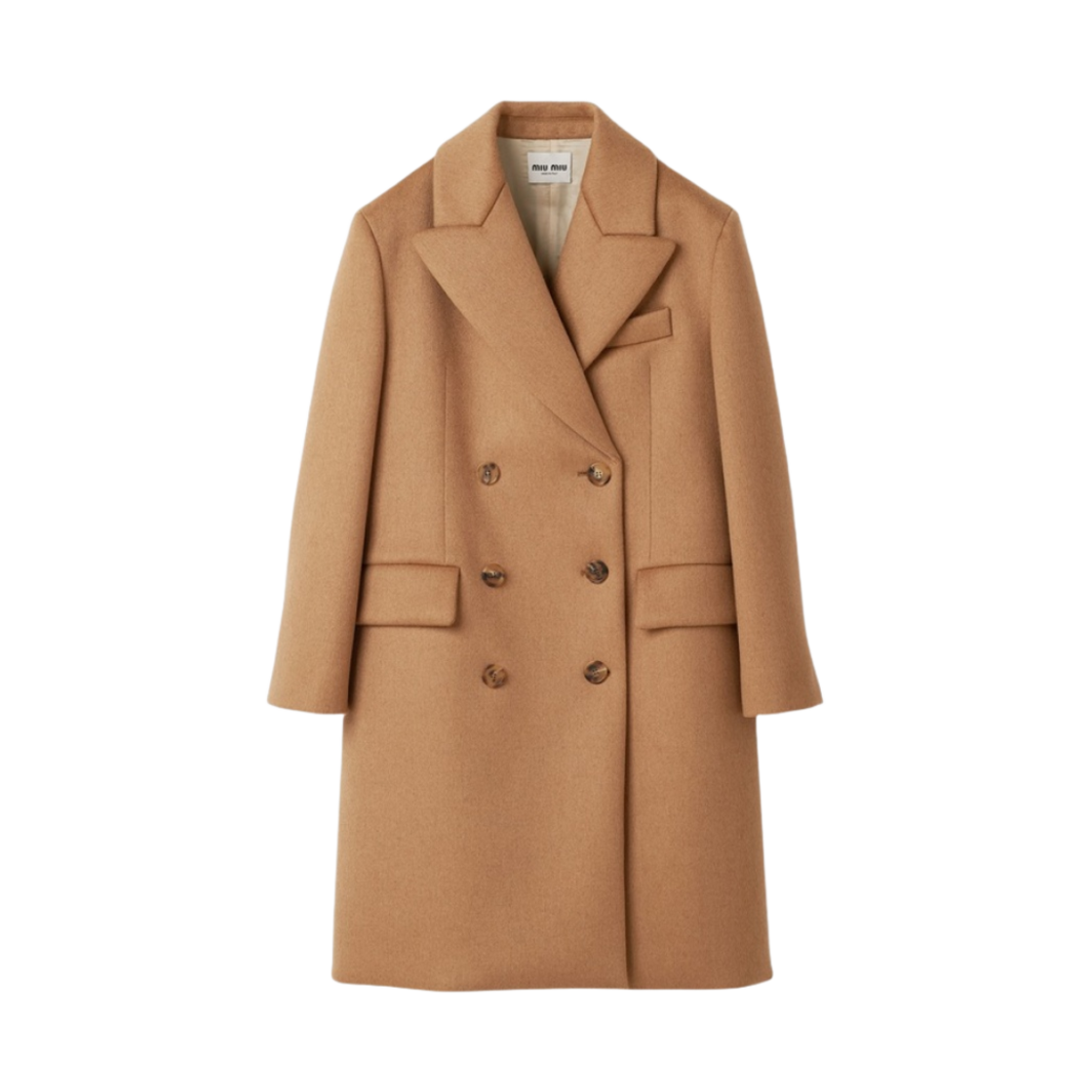 W) 미우 미우 더블 브레스티드 카멜 헤어 코트 카멜 브라운 | Miu Miu