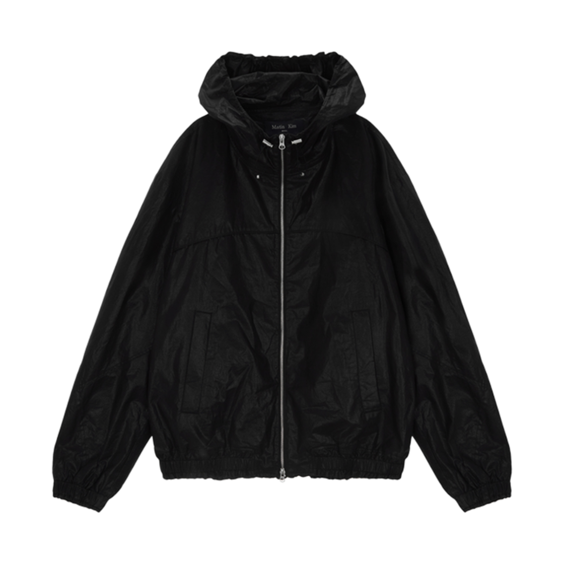 마뗑킴 하이 넥 코팅 후디 점퍼 블랙