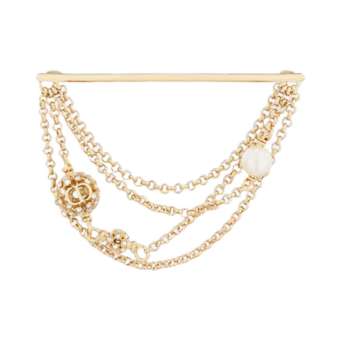 (W) 디올 벌룬 브로치 골드 피니쉬 메탈 A 화이트 레진 펄 실버 톤 크리스탈((W) DiorBalloon Brooch Gold Finish Metal a White Resin Pearl Silver Tone Crystals) - 1