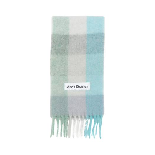 Acne Studios Mohair Check Scarf Turquoise Grey Mint Green