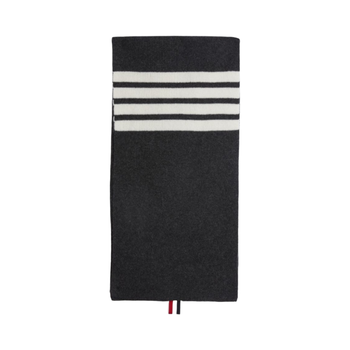 MKS026A-00011-025 Thom Browne Full Needle Rib Knit Cashmere 4-Bar Stripe Scarf Dark Grey