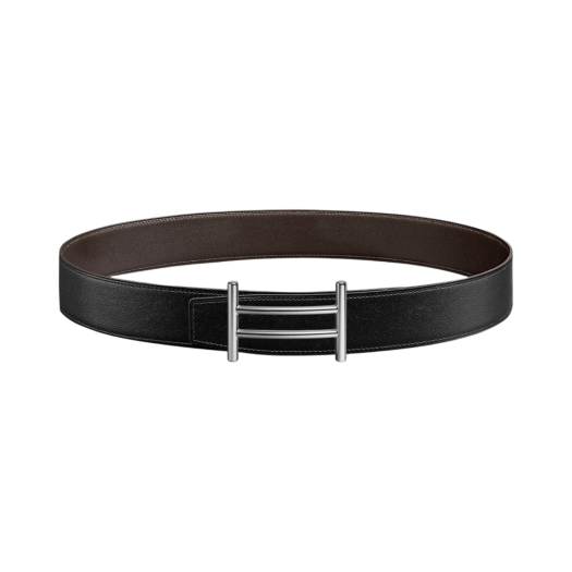 Hermes Rider Belt Buckle & Reversible Leather Strap 38mm & Silver Noir Ebene