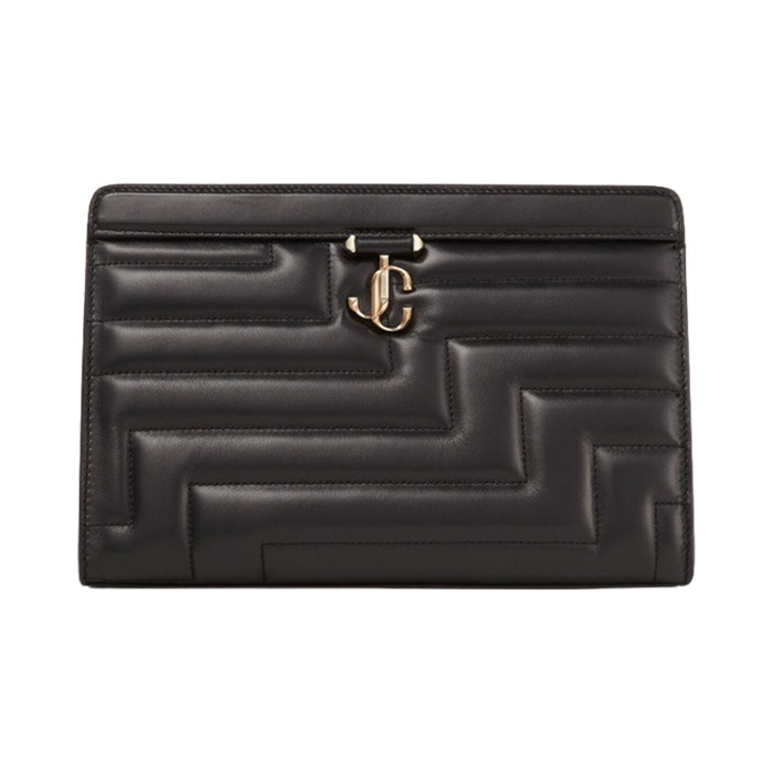 지미추 애비뉴 JC 엠블럼 디테일 나파 레더 파우치 블랙 라이트 골드(Jimmy Choo Avenue JC Emblem Detail Nappa Leather Pouch Black Light Gold)