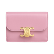 Celine Card Holder with Flap Triomphe in Shiny Calfskin Silk Pink