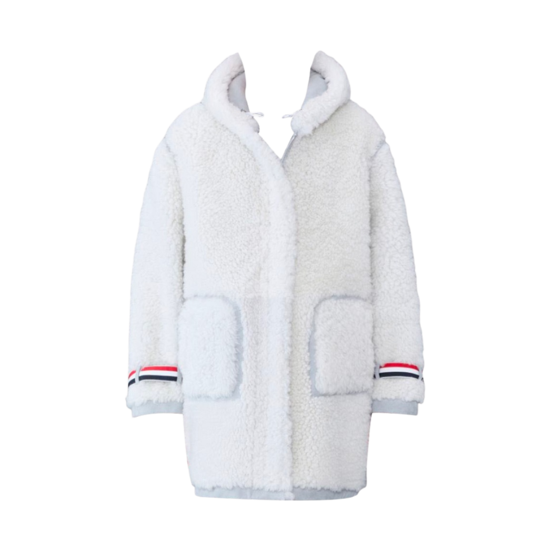 (W) 톰브라운 시어링 오버사이즈 후드 코트 그레이 화이트((W) Thom Browne Shearling Oversized Hooded Coat Grey White) - 1