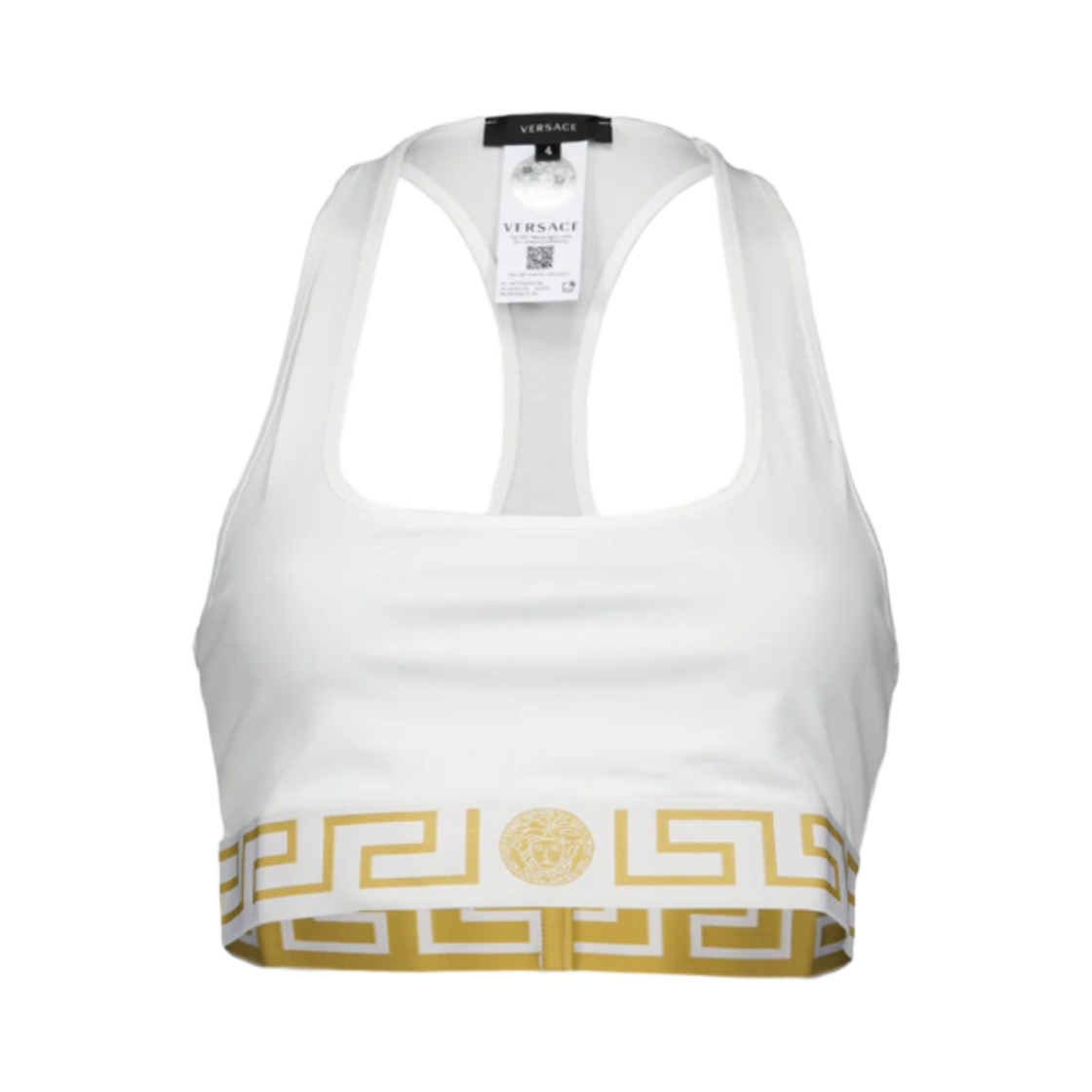 (W) 베르사체 그레카 메두사 밴드 보더 스쿱 브라렛 화이트((W) Versace Greca Medusa Band Border Scoop Bralette White) - 1