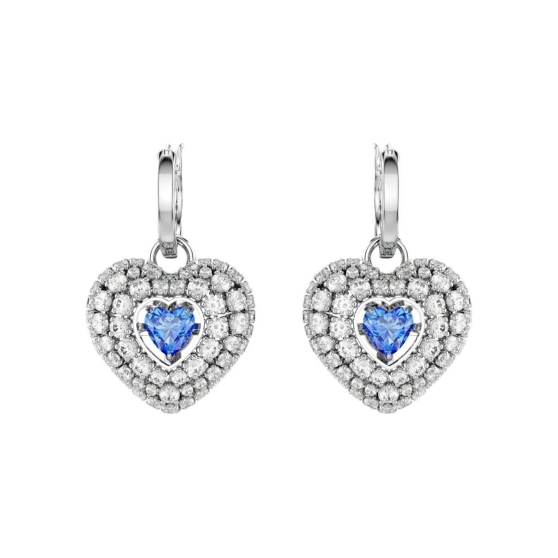 (W) 스와로브스키 하이퍼볼라 드롭 이어링 하트 블루 로듐 플래팅((W) Swarovski Hyperbola Drop Earrings Heart Blue Rhodium Plated) - 1