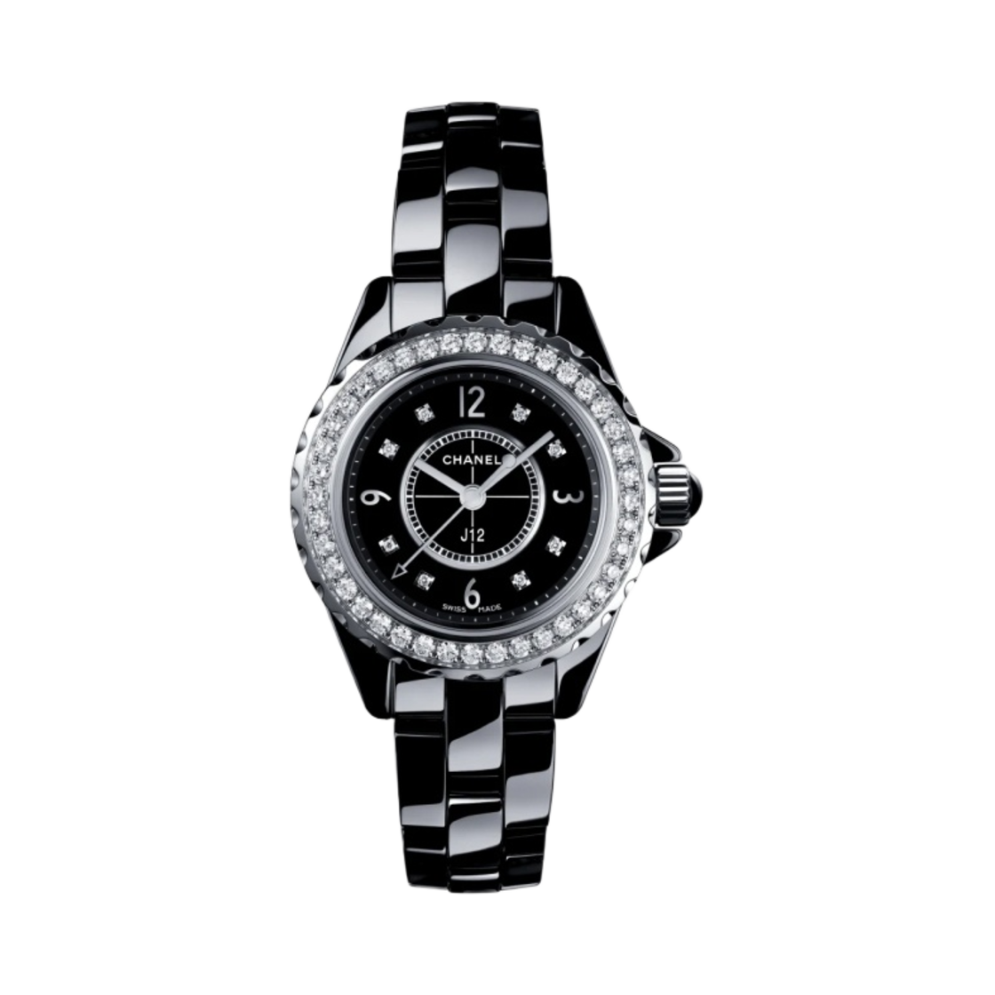 H2569 Chanel J12 Watch 29mm Quartz Black Diamond Indicators