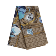 (W) Gucci Flower Wool Scarf Blue