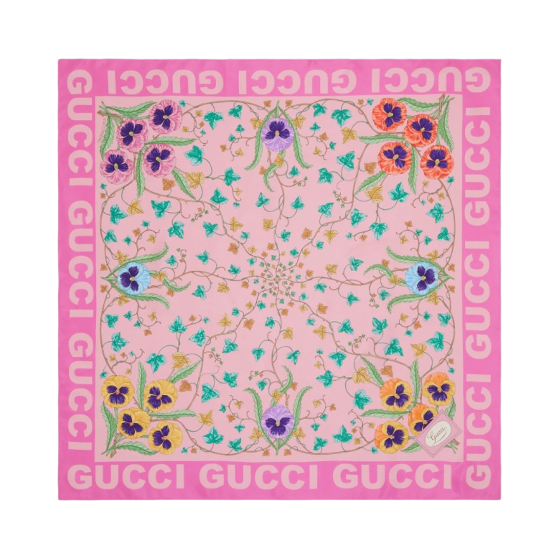 (W) 구찌 플로럴 프린트 실크 스카프 핑크((W) Gucci Floral Print Silk Scarf Pink) - 1