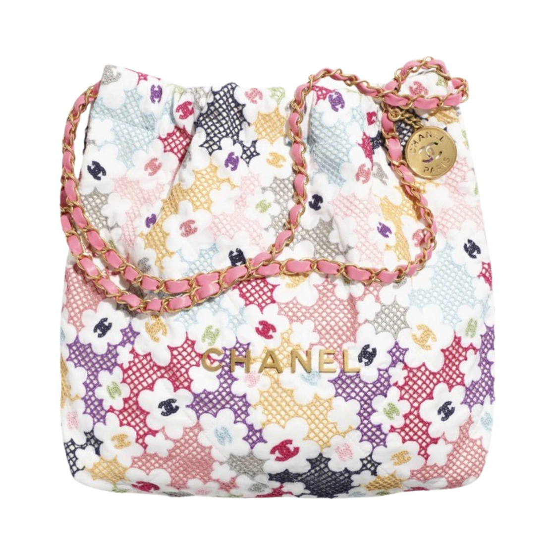 샤넬 22 스몰 핸드백 레이스 패치워크 & 골드 메탈 멀티컬러