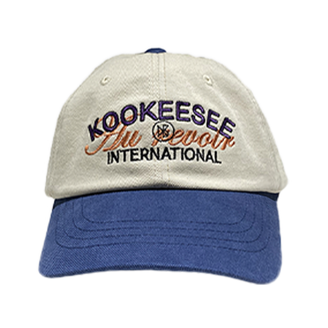 쿠키시 투톤배색 빈티지 워싱 자수 볼캡 라이트베이지/네이비(Kookeesee Two Tone Vintage Washing Ball Cap Light Beige/Navy) - 1