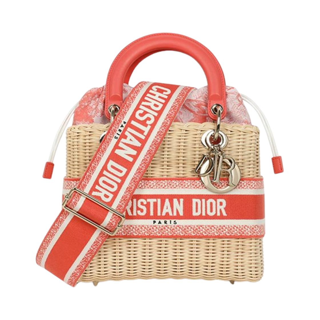 디올 디올리비에라 미디움 레이디 백 내츄럴 위커 코랄(Dior Dioriviera Medium Lady Bag Natural Wicker Coral) - 1