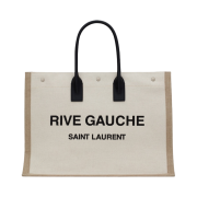 Saint Laurent Rive Gauche Tote Bag in Linen and Leather White Linen