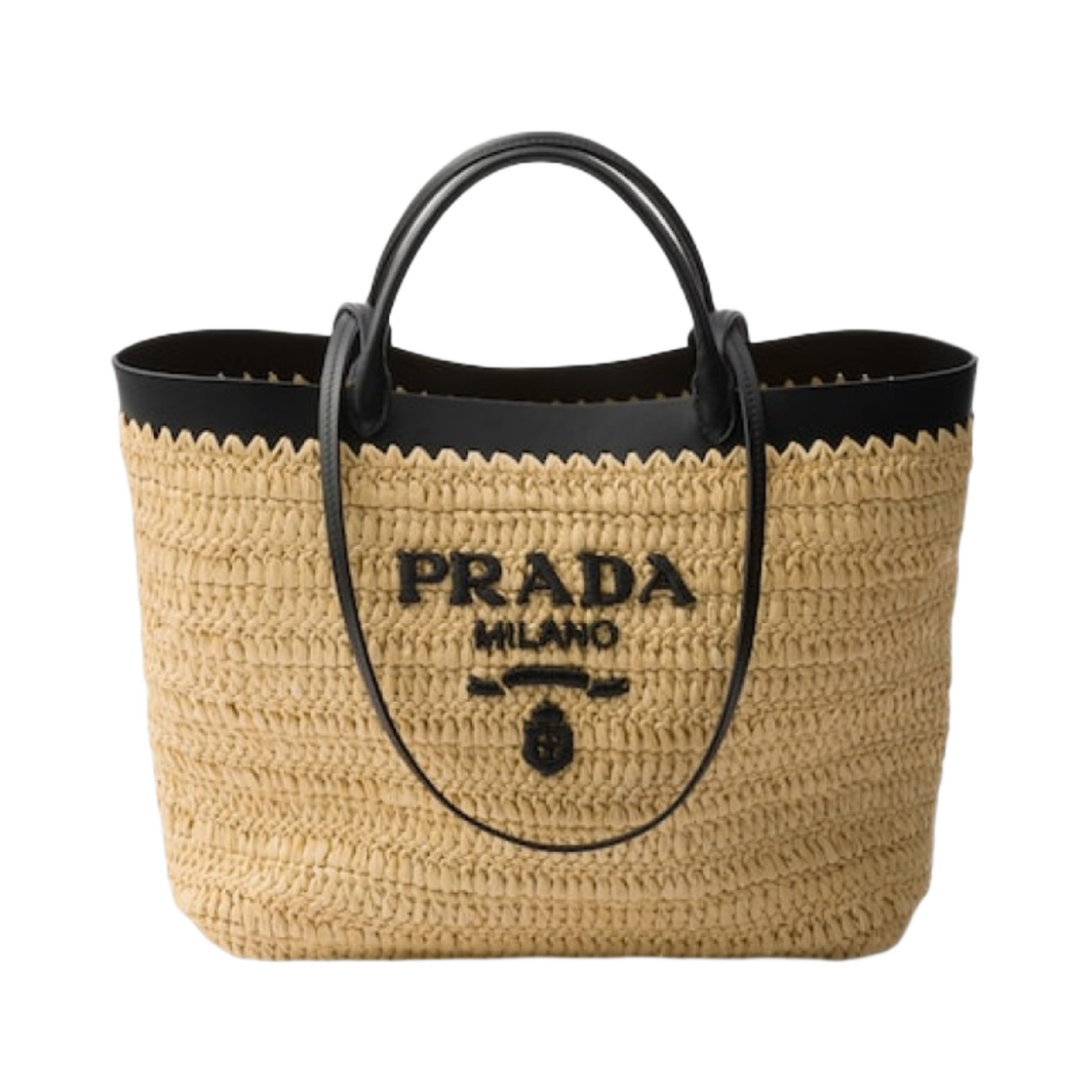 1BG499-2M2Q-F0I55 Prada Medium Crochet And Leather Tote Bag Tan Black