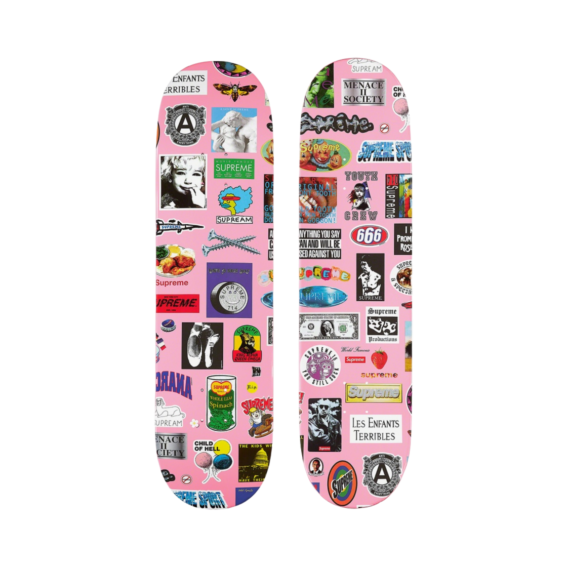 슈프림 스티커 스케이트보드 덱 핑크 - 21SS(Supreme Stickers Skateboard Deck Pink - 21SS)