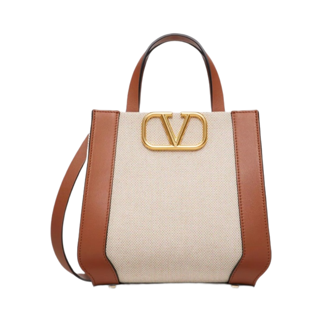 B0L73YJHV8S Valentino Vlogo Signature Canvas Small Handbag Beige Saddle Brown