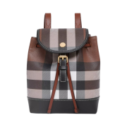 Burberry Check Leather Micro Backpack Dark Birch Brown