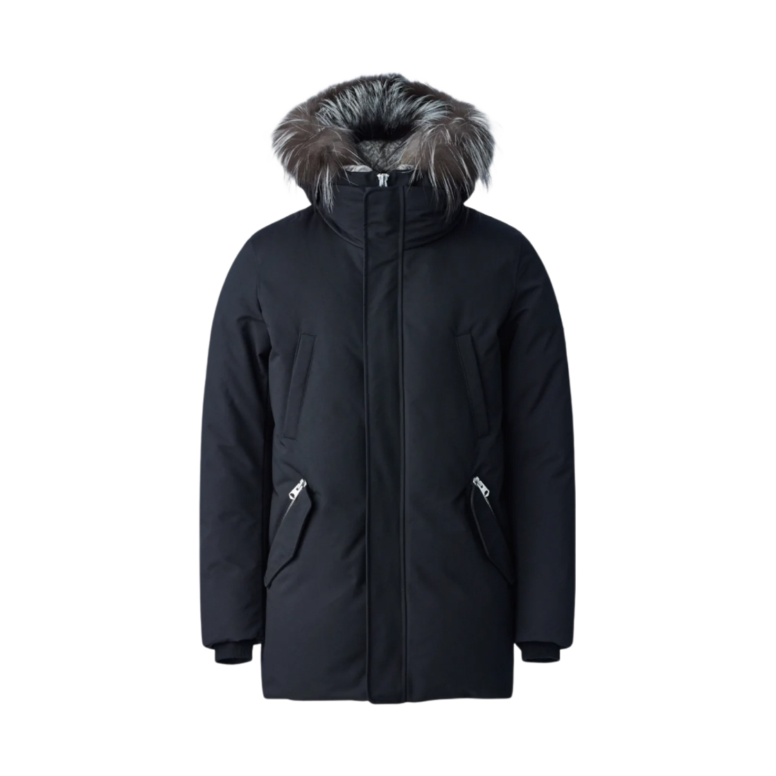 EDWARD-X Mackage Edward 2-In-1 Down Parka with Hooded Bib and Silver Fox Fur Black Silver