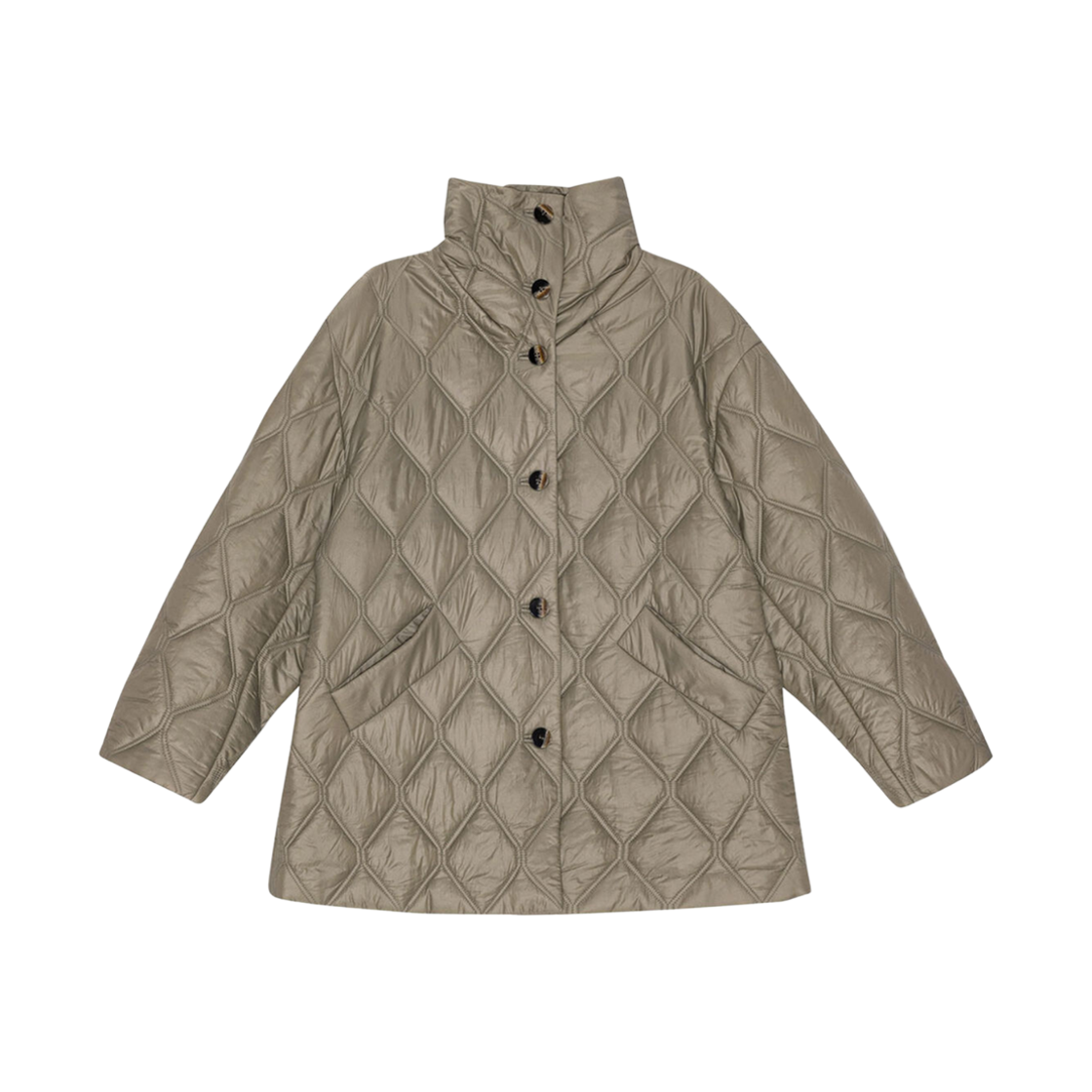 (W) 가니 샤이니 퀼트 자켓 폴른 락((W) Ganni Shiny Quilt Jacket Fallen Rock)
