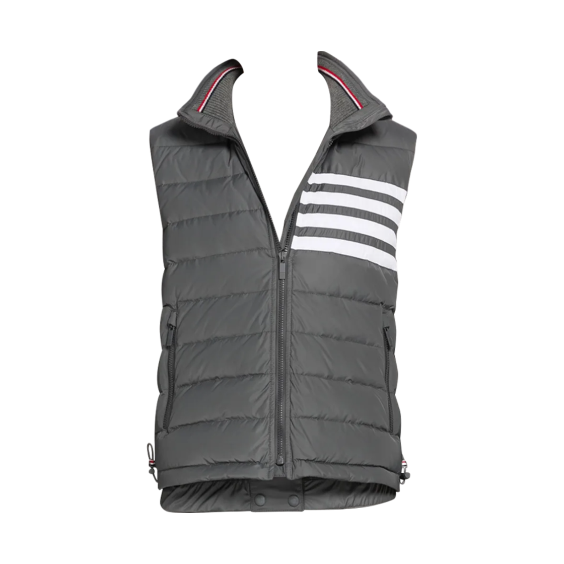 FVD015X-07259-035 (W) Thom Browne Poly Twill 4-Bar Funnel Neck Down Vest Medium Grey