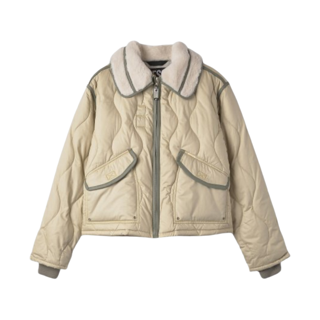 디젤 W-페트리트 콘트라스트 트림 퀼티드 패디드 자켓 화이트