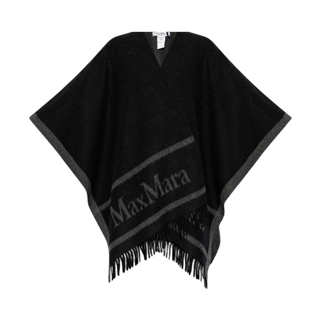 HILDE-004 (W) Max Mara Hilde Accessori Jacquard Wool Poncho Black