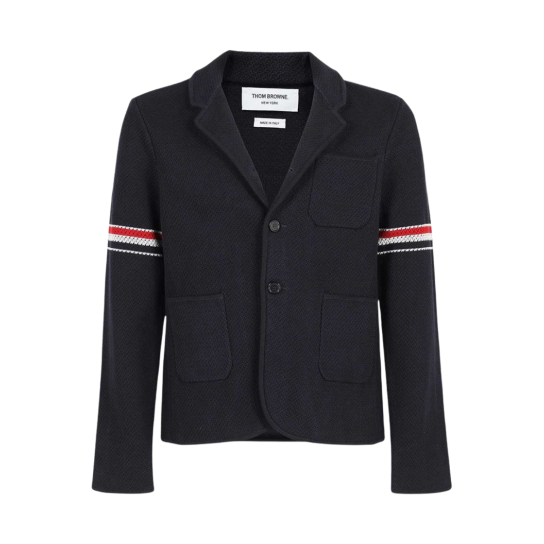 톰브라운 텍스쳐드 자카드 스트라이프 암밴드 자켓 네이비(Thom Browne Textured Jacquard Stripe Armband Jacket Navy) - 1
