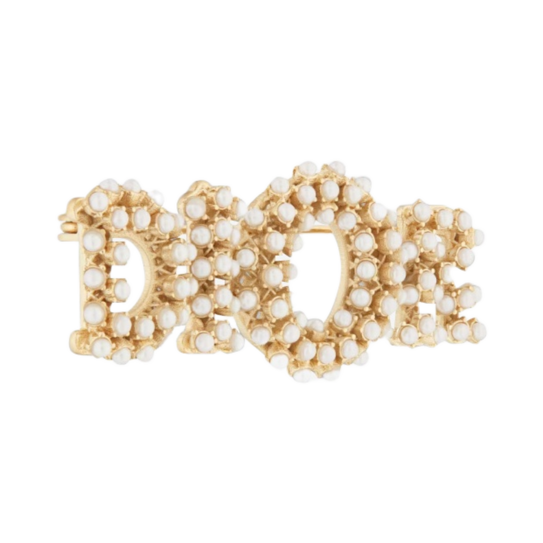 (W) 디올 레이디 디올 브로치 골드 피니쉬 메탈 화이트 레진 펄((W) Dior Lady Dior Brooch Gold Finish Metal White Resin Pearls) - 1