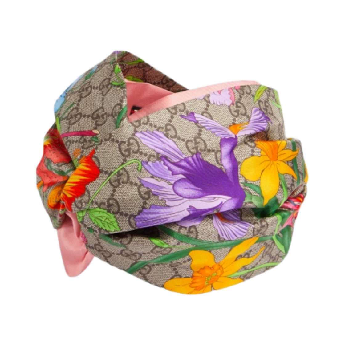 (W) 구찌 GG 플로라 프린트 실크 헤드밴드 핑크((W) Gucci GG Flora Print Silk Headband Pink) - 2