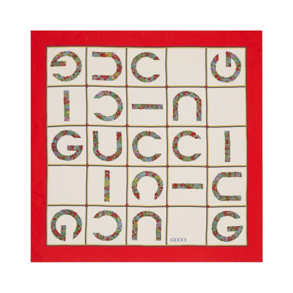 (W) 구찌 프린트 실크 까레 아이보리 레드((W) Gucci Print Silk Carre Ivory Red) - 1
