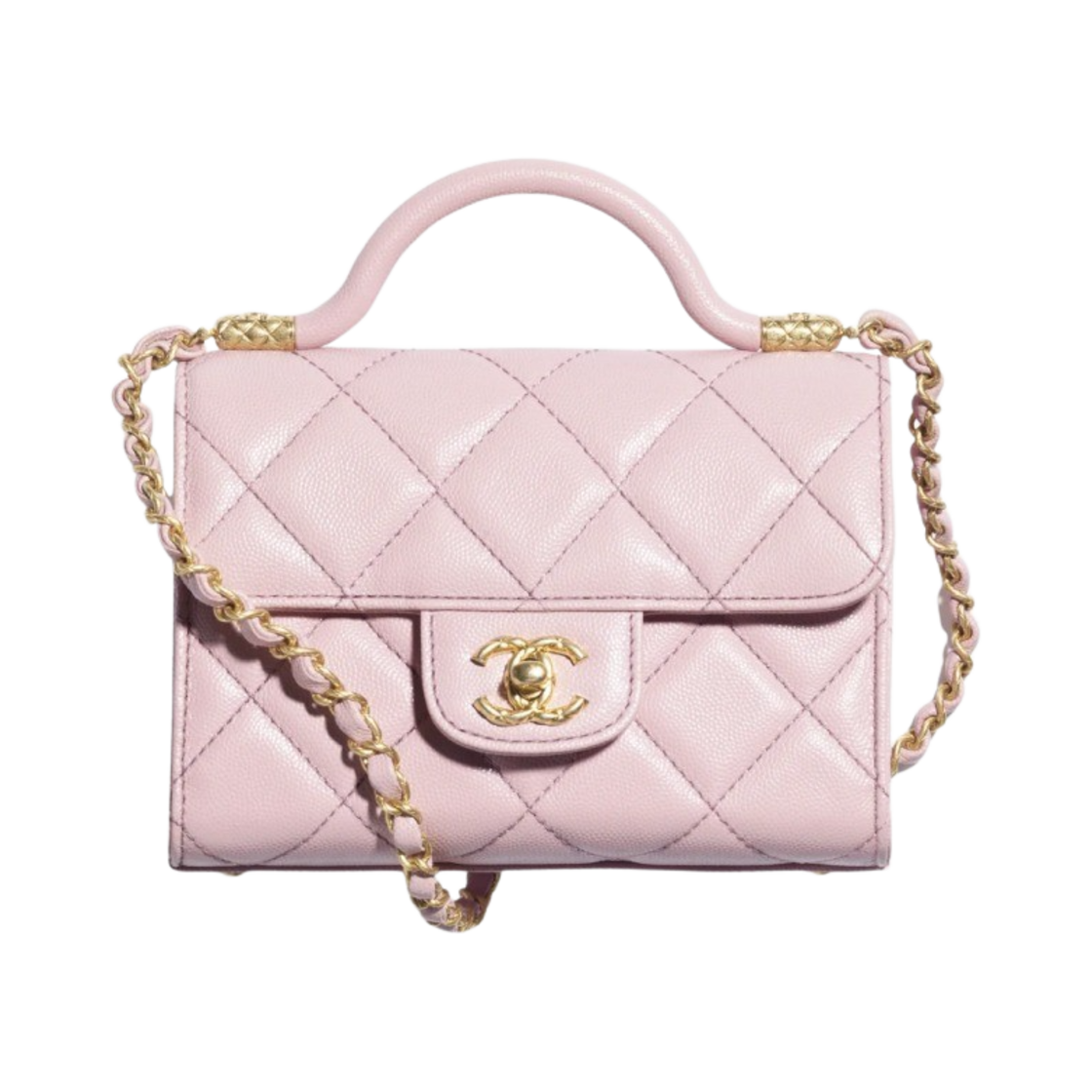 샤넬 핸들 장식의 미니 플랩백 그레인드 샤이니 카프스킨 & 골드 메탈 라이트 핑크(Chanel Mini Flap Bag with Top Handle Grained Shiny Calfskin & Gold Light Pink) - 1
