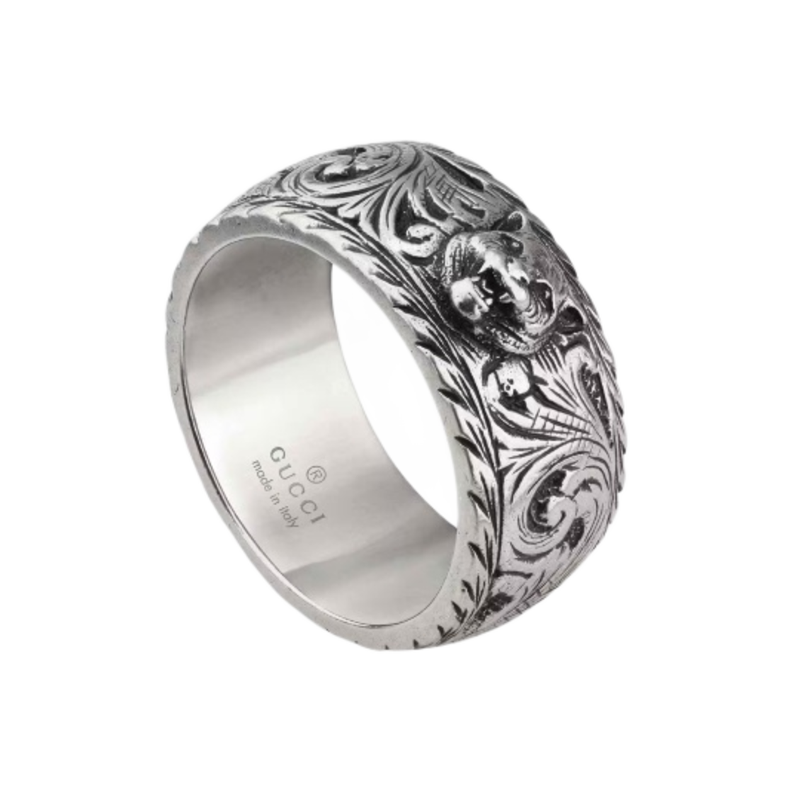 433571-J8400-0811 Gucci Thin Silver Ring With Feline Head Silver Aged Dark Finish