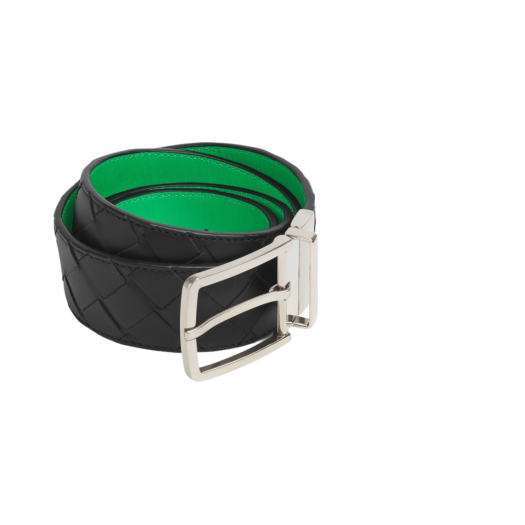 Bottega Veneta Intrecciato Reversible Leather Belt Black Parakeet