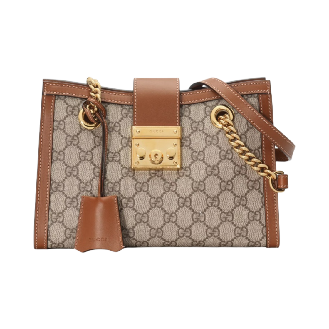 498156-KHNKG-8534 Gucci Padlock Small GG Canvas Shoulder Bag Beige Ebony Brown
