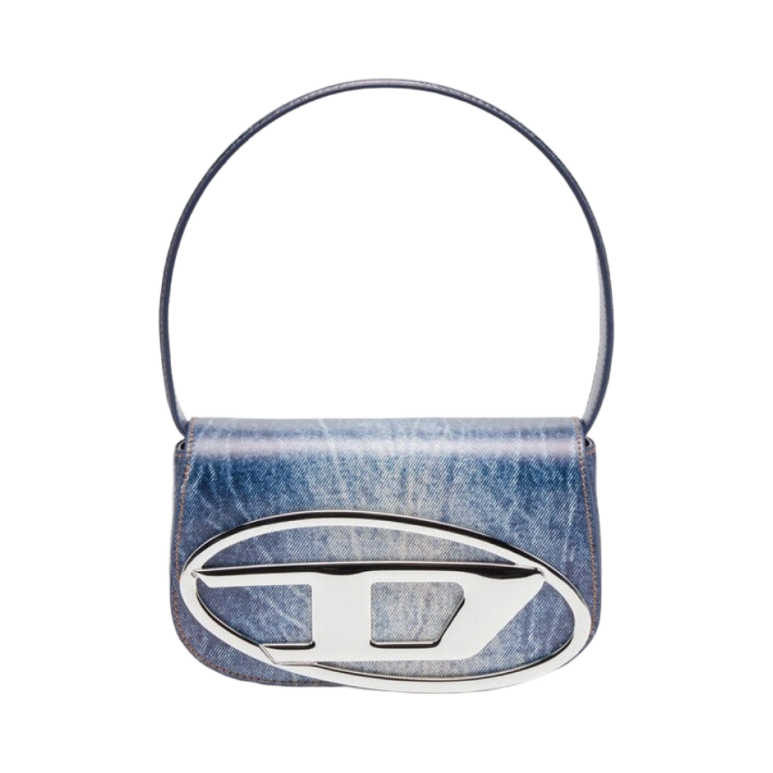 X08396P6343-H7663 Diesel 1DR Iconic Shoulder Bag in Denim Print Leather Blue