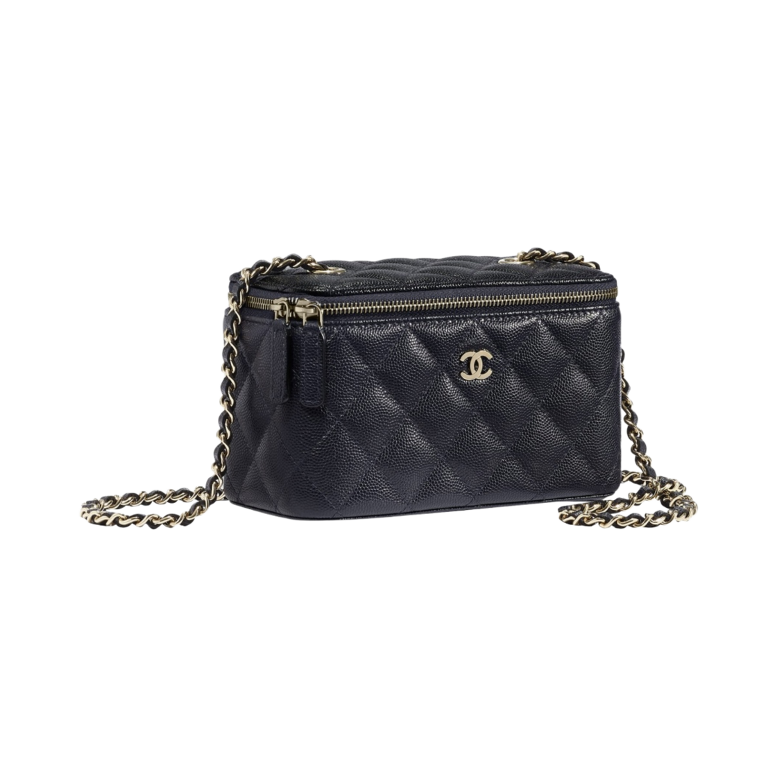 샤넬 클래식 스몰 체인 코스메틱 케이스 그레인드 카프스킨 & 골드 메탈 네이비 블루(Chanel Small Classic Vanity with Chain Grained Calfskin & Gold Navy Blue) - 2